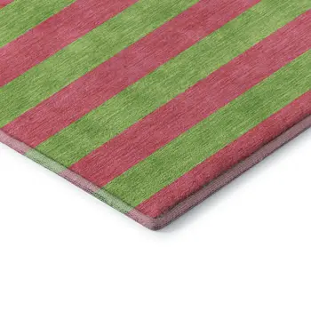5' X 8' Blush And Green Striped Washable Area Rug With UV Protection