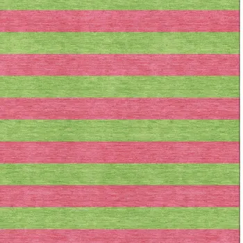 5' X 8' Blush And Green Striped Washable Area Rug With UV Protection