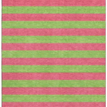 5' X 8' Blush And Green Striped Washable Area Rug With UV Protection