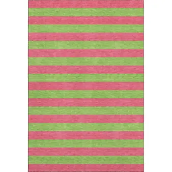 8' X 10' Blush And Green Striped Washable Area Rug With UV Protection