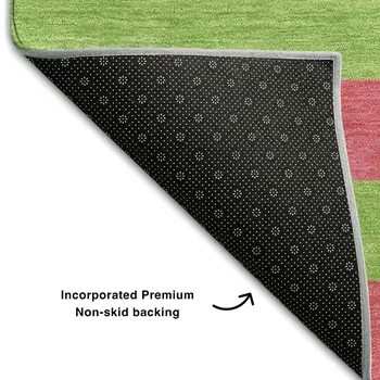 8' X 10' Blush And Green Striped Washable Area Rug With UV Protection