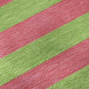 8' X 10' Blush And Green Striped Washable Area Rug With UV Protection