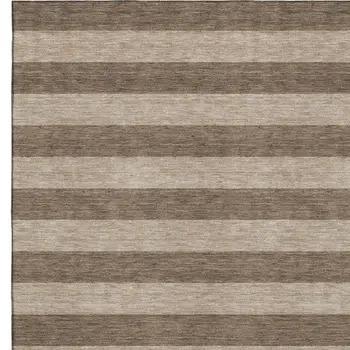 9' X 12' Coffee And Beige Striped Washable Area Rug With UV Protection