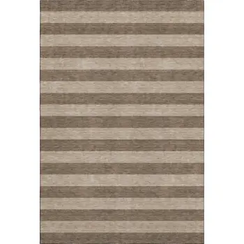 10' X 14' Coffee And Beige Striped Washable Area Rug With UV Protection