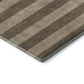 10' X 14' Coffee And Beige Striped Washable Area Rug With UV Protection
