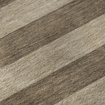 10' X 14' Coffee And Beige Striped Washable Area Rug With UV Protection