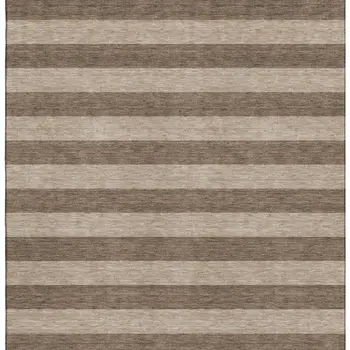 10' X 14' Coffee And Beige Striped Washable Area Rug With UV Protection