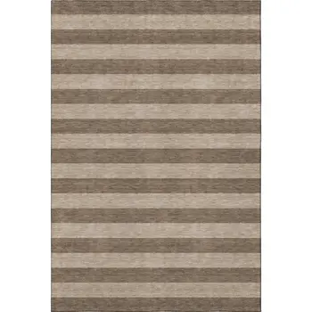 10' X 14' Coffee And Beige Striped Washable Area Rug With UV Protection