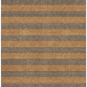 3' X 5' Chocolate And Copper Striped Washable Area Rug With UV Protection