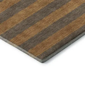 8' Chocolate And Copper Striped Washable Round Rug With UV Protection