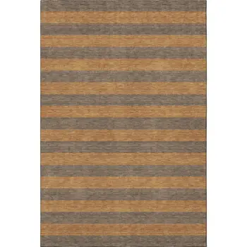 10' X 14' Chocolate And Copper Striped Washable Area Rug With UV Protection