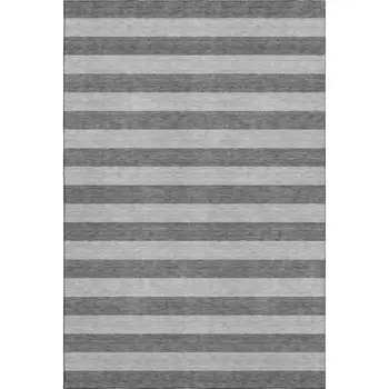 5' X 8' Granite Gray And Ivory Striped Washable Area Rug With UV Protection