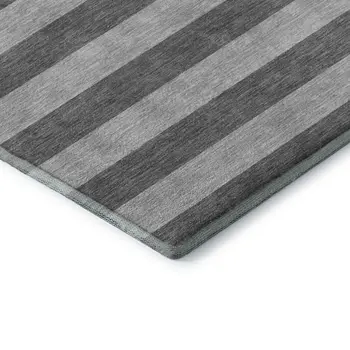 5' X 8' Granite Gray And Ivory Striped Washable Area Rug With UV Protection