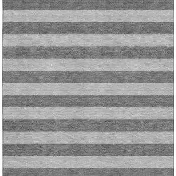 5' X 8' Granite Gray And Ivory Striped Washable Area Rug With UV Protection