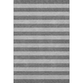 8' X 10' Granite Gray And Ivory Striped Washable Area Rug With UV Protection
