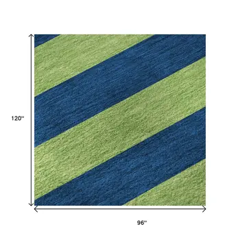 8' X 10' Navy Blue And Green Striped Washable Area Rug With UV Protection