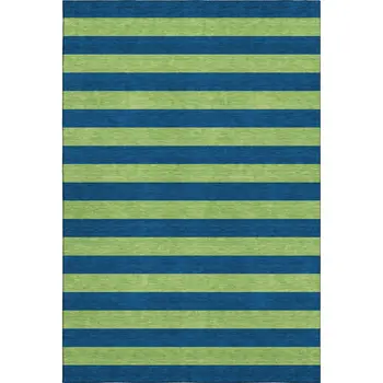 9' X 12' Navy Blue And Green Striped Washable Area Rug With UV Protection
