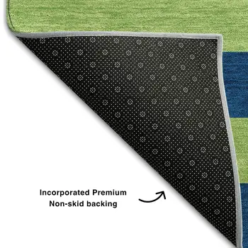 9' X 12' Navy Blue And Green Striped Washable Area Rug With UV Protection