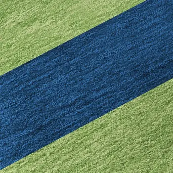 9' X 12' Navy Blue And Green Striped Washable Area Rug With UV Protection