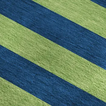 9' X 12' Navy Blue And Green Striped Washable Area Rug With UV Protection