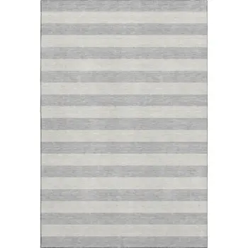 5' X 8' Pewter And Gray Striped Washable Area Rug With UV Protection