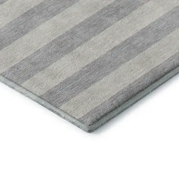 5' X 8' Pewter And Gray Striped Washable Area Rug With UV Protection