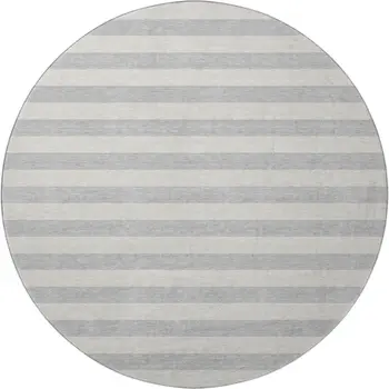 8' Pewter And Gray Striped Washable Round Rug With UV Protection