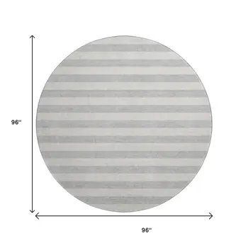 8' Pewter And Gray Striped Washable Round Rug With UV Protection