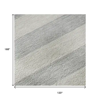 10' X 14' Pewter And Gray Striped Washable Area Rug With UV Protection
