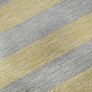 3' X 5' Silver And Gold Striped Washable Area Rug With UV Protection