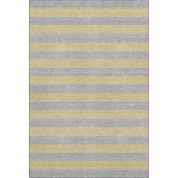 5' X 8' Silver And Gold Striped Washable Area Rug With UV Protection