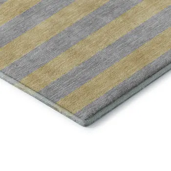 5' X 8' Silver And Gold Striped Washable Area Rug With UV Protection