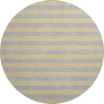 8' Silver And Gold Striped Washable Round Rug With UV Protection