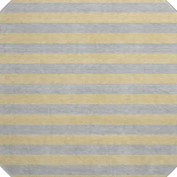 8' Silver And Gold Striped Washable Round Rug With UV Protection