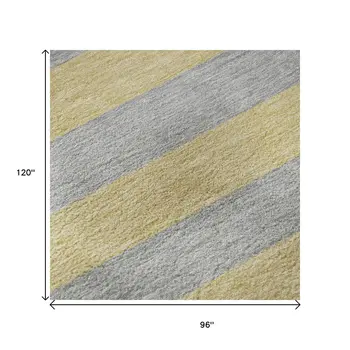 8' X 10' Silver And Gold Striped Washable Area Rug With UV Protection