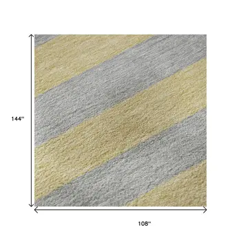 9' X 12' Silver And Gold Striped Washable Area Rug With UV Protection