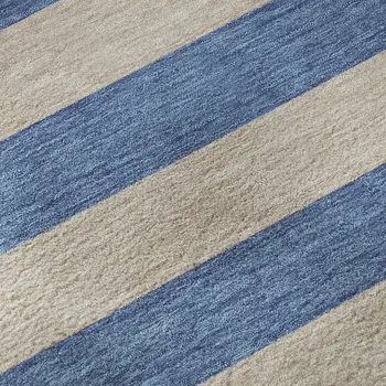 5' X 8' Tan And Blue Striped Washable Area Rug With UV Protection