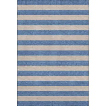 10' X 14' Tan And Blue Striped Washable Area Rug With UV Protection