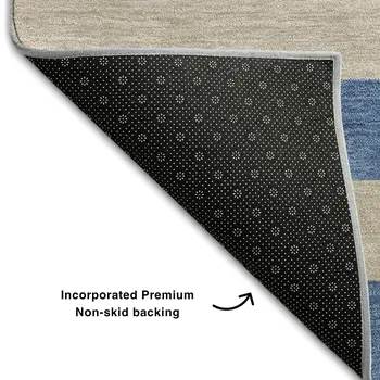 10' X 14' Tan And Blue Striped Washable Area Rug With UV Protection