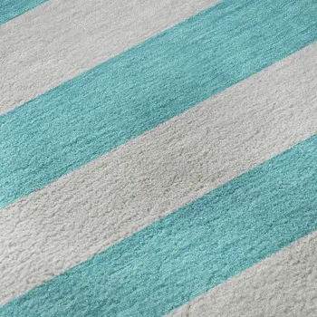 3' X 5' Turquoise And Ivory Striped Washable Area Rug With UV Protection