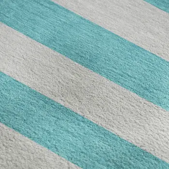 3' X 5' Turquoise And Ivory Striped Washable Area Rug With UV Protection