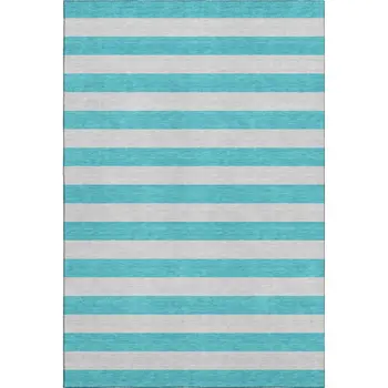 8' X 10' Turquoise And Ivory Striped Washable Area Rug With UV Protection