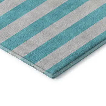 8' X 10' Turquoise And Ivory Striped Washable Area Rug With UV Protection