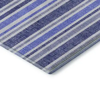 5' X 8' Blue And Ivory Striped Washable Area Rug With UV Protection