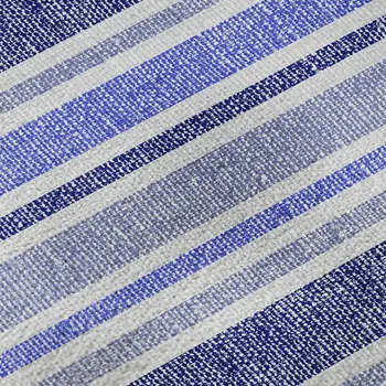 8' Blue And Ivory Striped Washable Round Rug With UV Protection