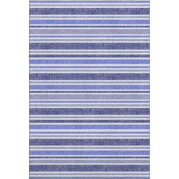 8' X 10' Blue And Ivory Striped Washable Area Rug With UV Protection