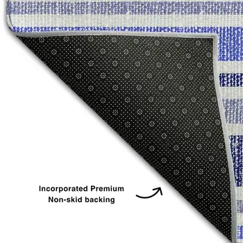 10' X 14' Blue And Ivory Striped Washable Area Rug With UV Protection