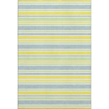3' X 5' Denim Blue And Yellow Striped Washable Area Rug With UV Protection