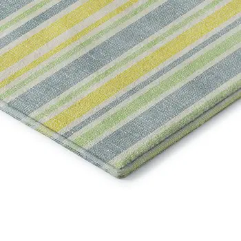 3' X 5' Denim Blue And Yellow Striped Washable Area Rug With UV Protection