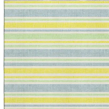 3' X 5' Denim Blue And Yellow Striped Washable Area Rug With UV Protection